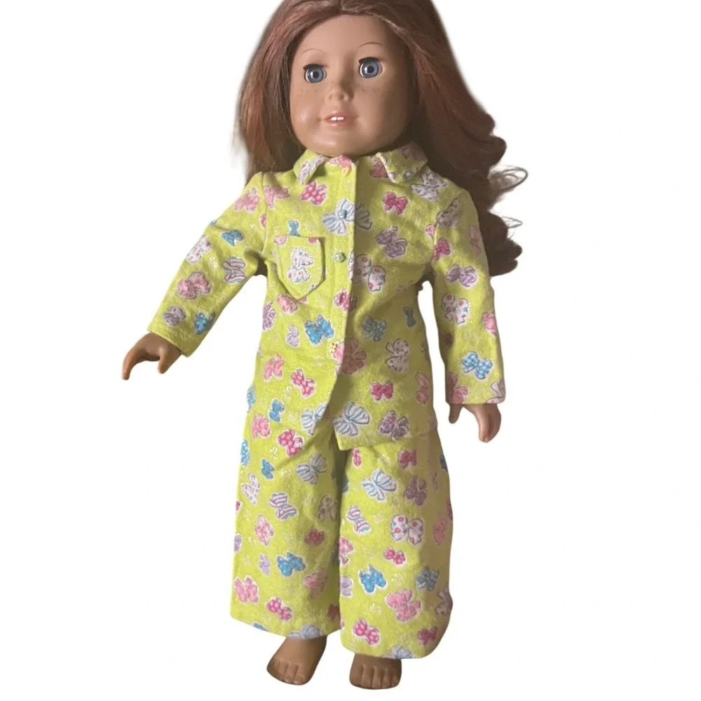 18 inch doll Sized Lime Green Butterfly Bow Pajama Set 2 Piece PJs 18 Inch